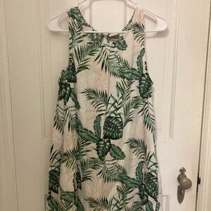 Summer Linen Palm A-Line Mini Dress